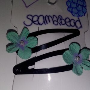 Green and Purple Flower Hair Clips